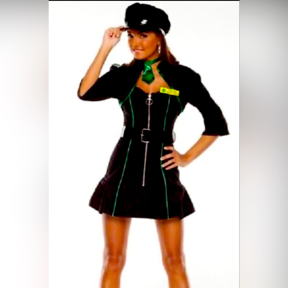 Officer Mary Jane Cop Costume Set Black Green Dress Hat Police NWT S